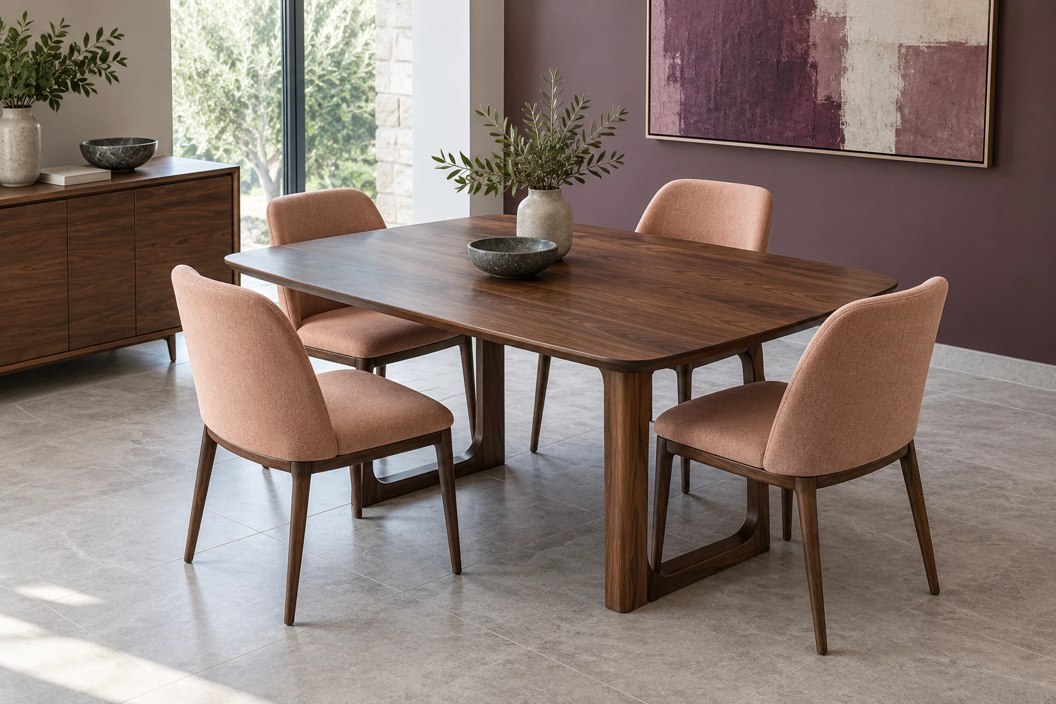 Four-seater dining — peach & walnut