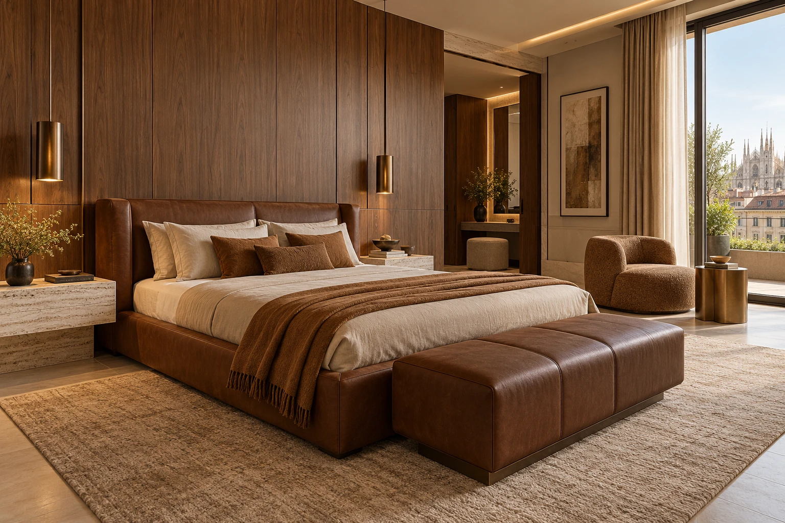 Milan bedroom in tobacco and walnut